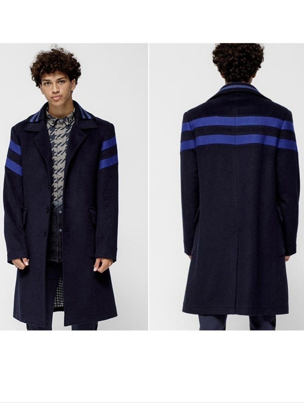 Konus Point Oversized Wool Blend Coat in Black and Blue Size L